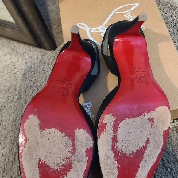 Christian Louboutin Picador 85 crepe satin 38.5 black slingback - Picture 5 of 8